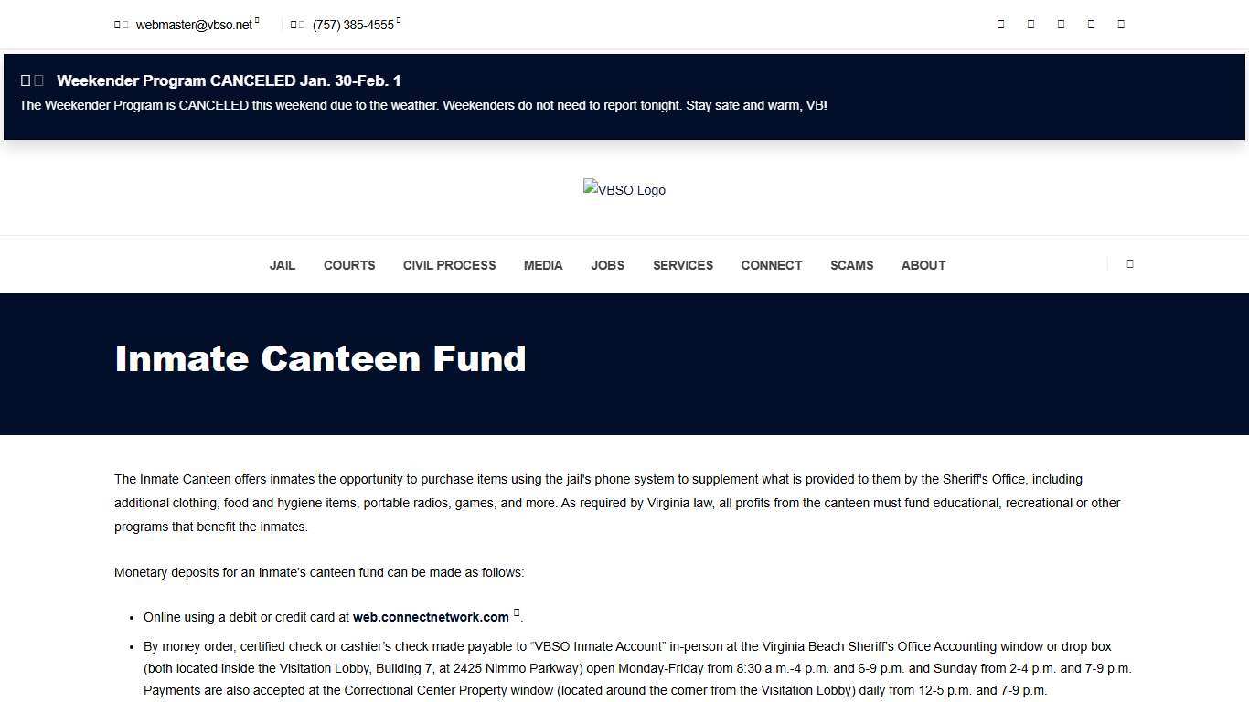 Inmate Canteen Fund : VBSO.net